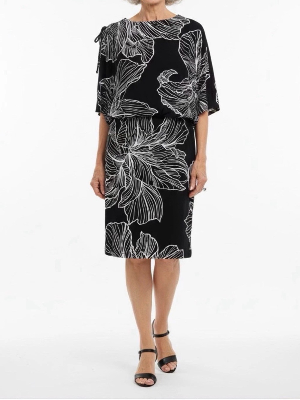 Mixit Black Pencil Skirt with White Floral Outline